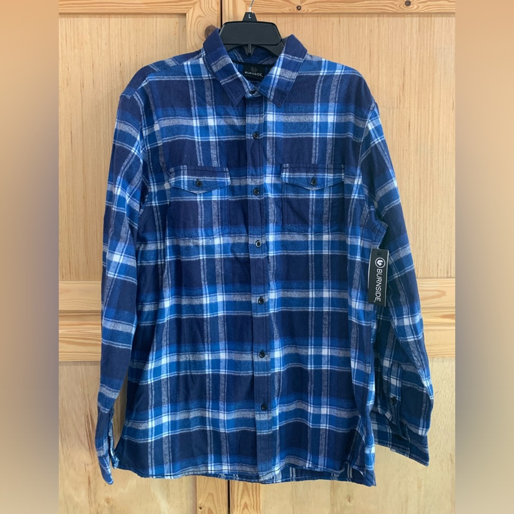 Burnside New/w tags blue plaid flannel button front shirt size XL